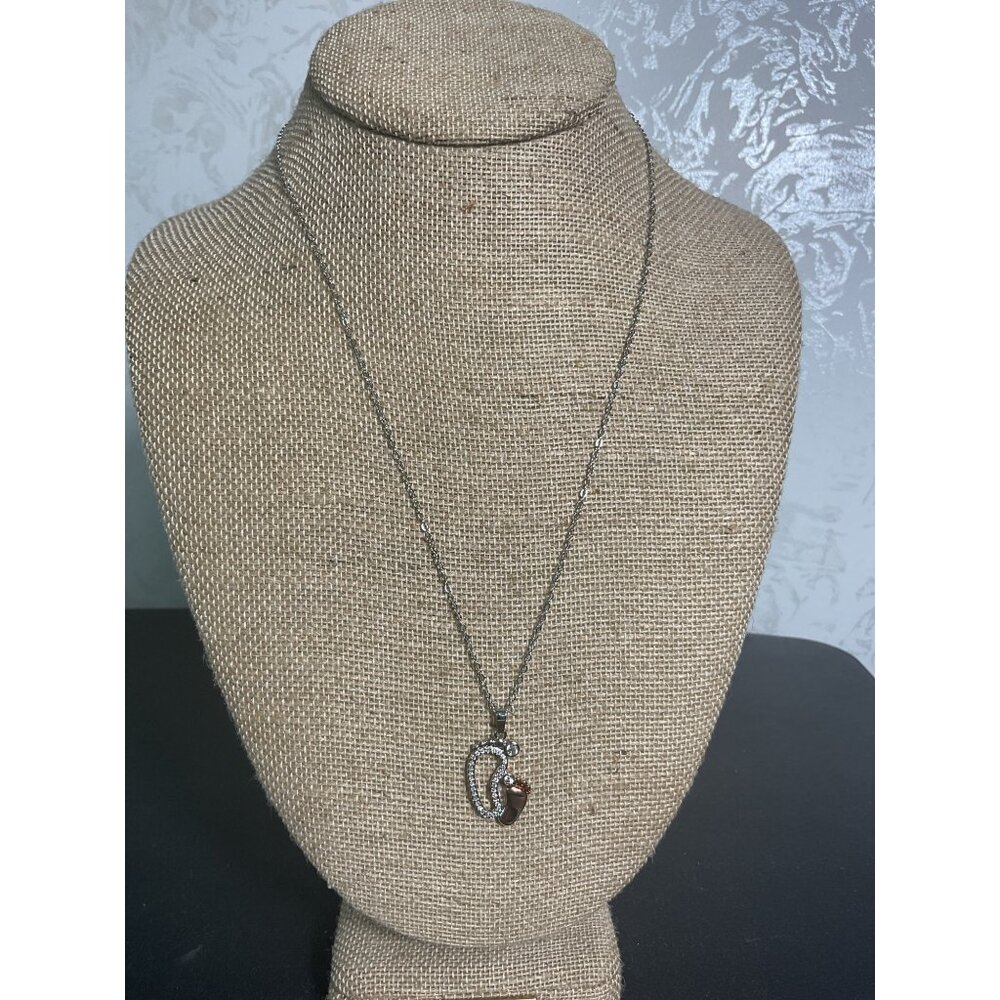 Baby Feet Pendant Necklace With Rhinestones On Silver Chain